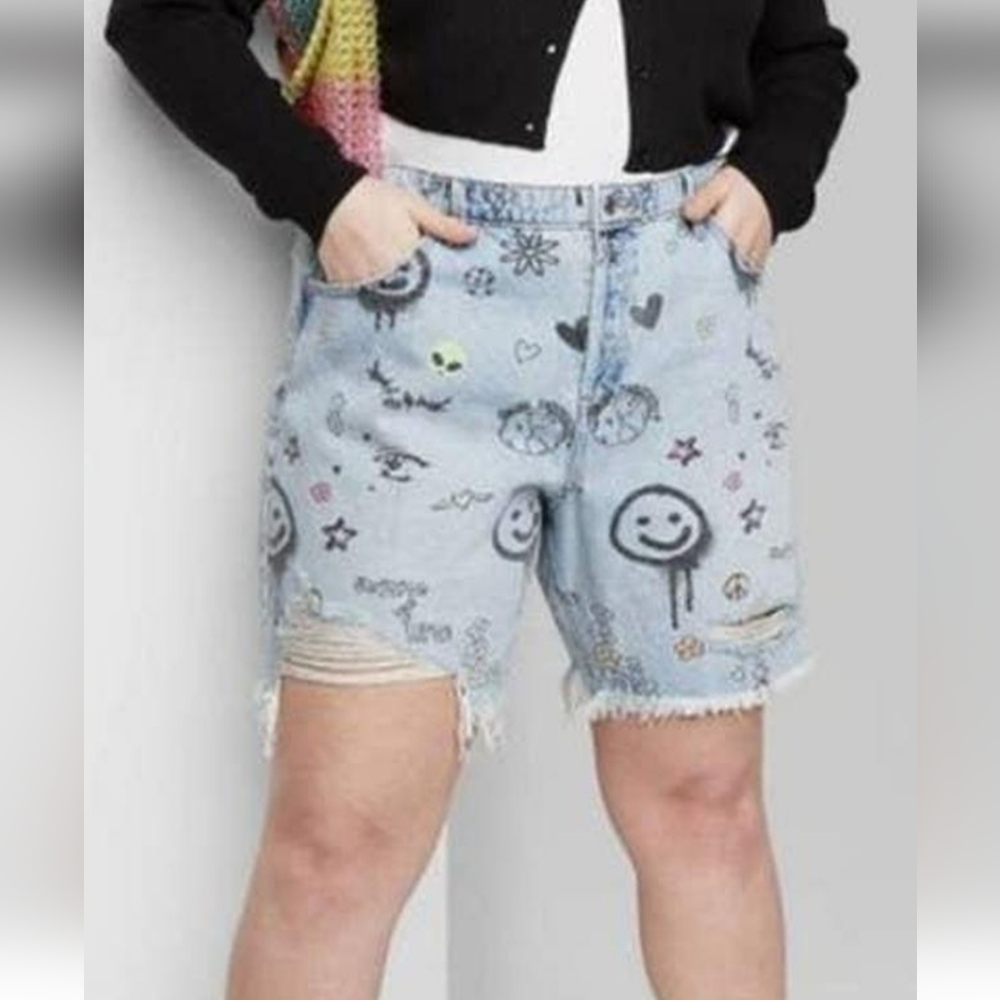 👽 Plus Size 18 Wild Fable doodle graffiti Jean shorts NEW